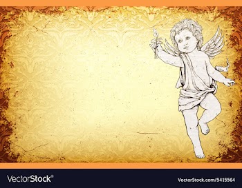 Angel with damask background vector image