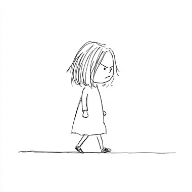 Angry Anime Girl Walking in Crayon Art Style Angry Anime Girl Walking in Crayon Art Style