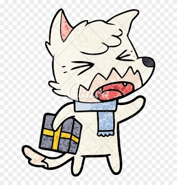 Angry Cartoon Fox With Gift - Christmas Wolf Cartoon