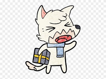 Angry Cartoon Fox With Gift - Christmas Wolf Cartoon