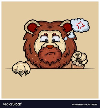 angry face expression with lion cartoon