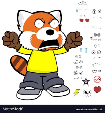 angry red panda kid character cartoon clothing