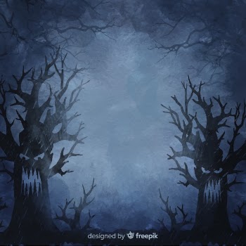 Angry trees at night halloween background Free Vector