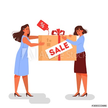 Angry woman arguing about product with discount