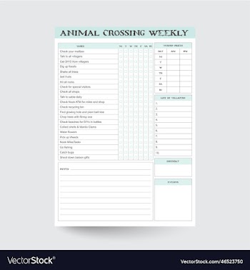 animal crossing new horizons weekly checklist