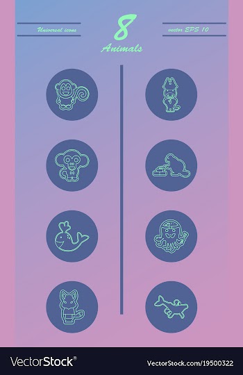 Animal icons set outline style of animal icons vector image