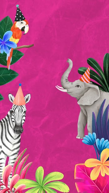 Animal party mobile wallpaper, pink | Free Photo Illustration - rawpixel