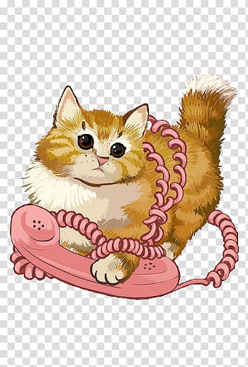 Animal s, brown and white cat with pink telephone transparent background PNG clipart