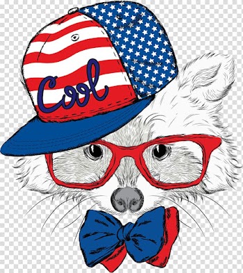 Animal wearing USA Cool fitted cap illustration, Cat Dog Illustration, Fashion sketch material Animal transparent background PNG clipart