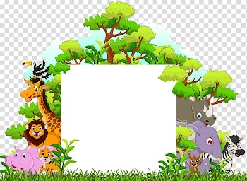 Animal with trees template illustration, Cartoon Funny animal Illustration, A variety of forest animals transparent background PNG clipart