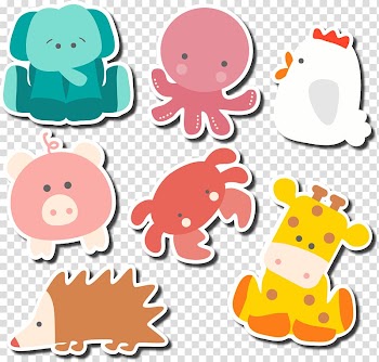 Animals , Animal Cartoon , Seven cute animal stickers material transparent background PNG clipart