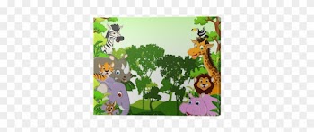 Animals Cartoon With Tropical Forest Background Canvas - Jungle Cartoons Frame