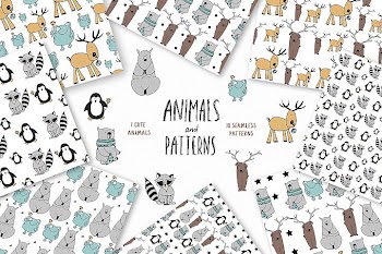 Animals & patterns for baby nursery Cute baby illustrations