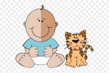 Animated Baby Clip Art - Baby And Cat Clipart