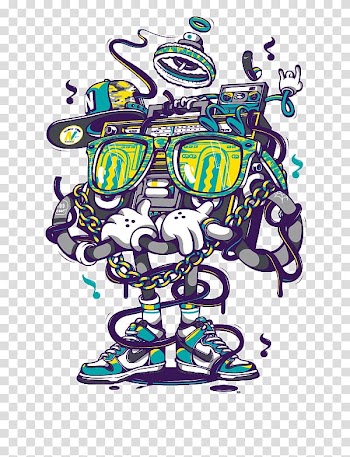 Animated boombox wearing sunglasses illustration, Nike Air Max Hip hop Graffiti Shoe, Cartoon robot transparent background PNG clipart