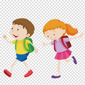 Animated boy and girl illustration, Walking Boy , go to school transparent background PNG clipart