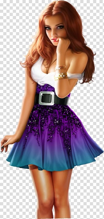 Animated illustration of woman wearing white, purple, and blue dress, Digital art Pin-up girl, 3d girl transparent background PNG clipart