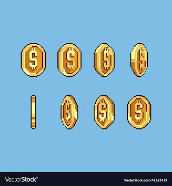 animated set pixel art golden coin
