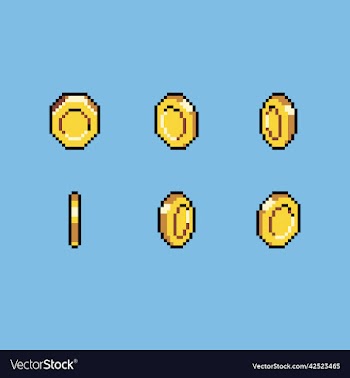 animated set pixel art golden coin