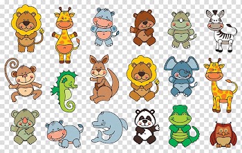 Animated wild animal lot arty, Giant panda Drawing Cartoon , Cute Animal Collection Card transparent background PNG clipart