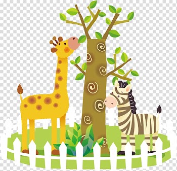 Animation Zoo, Zebra and giraffe eating leaves transparent background PNG clipart