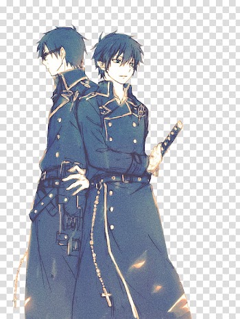 Anime boys, two male blue-haired anime characters transparent background PNG clipart