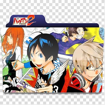 Anime folder icons , Bakuman S, four anime characters art transparent background PNG clipart