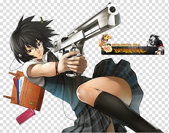 Anime Girl With Guns Render, female anime character holding pistol transparent background PNG clipart