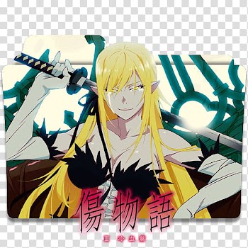 Anime Icon , Kizumonogatari III Reiketsu-hen, female yellow haired anime character holding sword transparent background PNG clipart