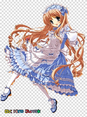 Anime Lolitas Renders, brown haired female anime illustration with text overlay transparent background PNG clipart