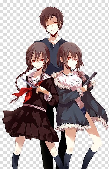 Anime Render, black haired male and female anime character transparent background PNG clipart