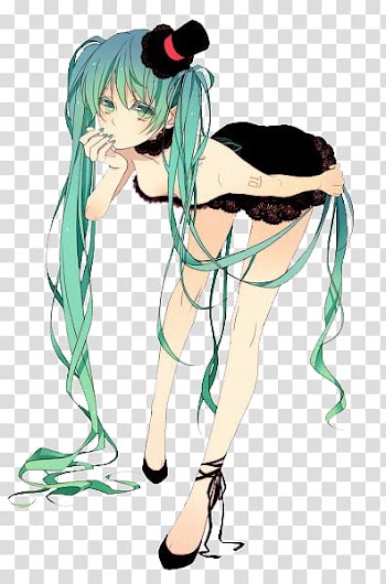 Anime Render, female anime character in black mini dress transparent background PNG clipart