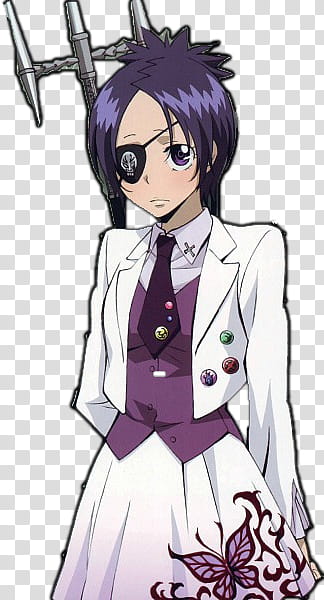 Anime Render , female anime character with purple hair hiding weapon behind her back illustration transparent background PNG clipart