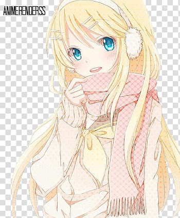 Anime Render , smiling female anime character with scarf illustration transparent background PNG clipart