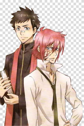 Anime Render , two brown and pink haired male anime characters transparent background PNG clipart
