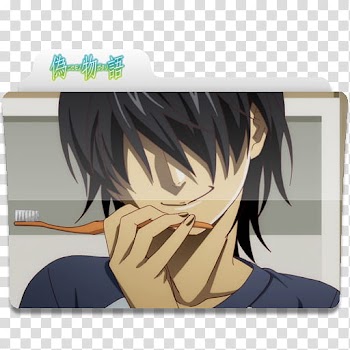 Anime Request folder icons, Nisemonogatari, black-haired male anime character folder icon transparent background PNG clipart