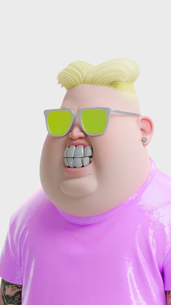 Anime-Style Character with Silver Teeth and Neon Fashion