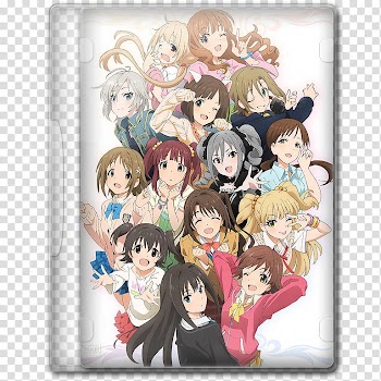 Anime  Winter Season Icon , THE <a href="/cdn-cgi/l/email-protection" class="__cf_email__" data-cfemail="afc6ebe0e3e2effcfbeafd">[email protected]</a>; Cinderella Girls, anime characters DVD case transparent background PNG clipart