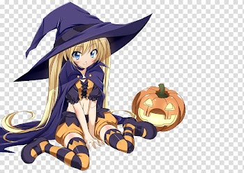 Anime Witch Pumpkin Render, female anime character transparent background PNG clipart