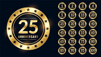 Anniversary badge big set in premium golden colors Free Vector