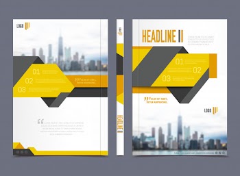 Annual report brochure design with headline on grey background flat isolated vector illustration Free Vector