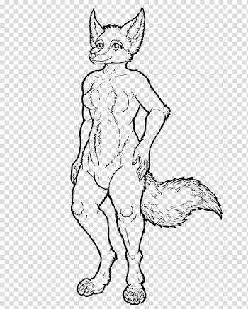 Anthro fox line art F transparent background PNG clipart