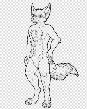 Anthro fox line art M transparent background PNG clipart