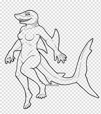 Anthro Shark line art F transparent background PNG clipart