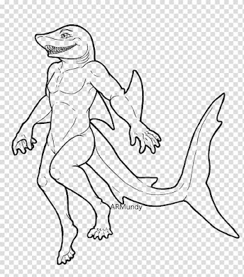 Anthro shark line art M transparent background PNG clipart