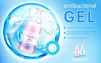 Antibacterial gel, liquid antiseptic soap banner Free Vector