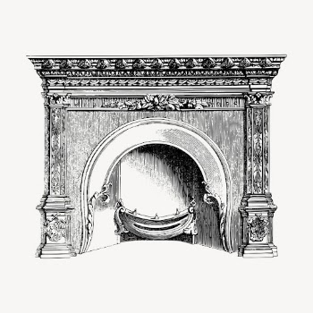 Antique fireplace hand drawn clipart, | Free Vector Illustration - rawpixel