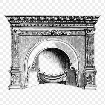 Antique fireplace png sticker, black | Free PNG - rawpixel