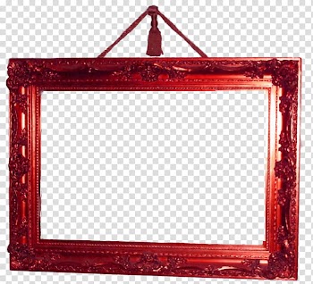 Antique Frame III, hunged red painted floral carved frame transparent background PNG clipart