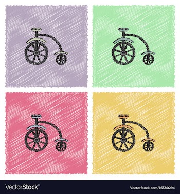 Antique highwheel bike 1885 in hatching style vector image